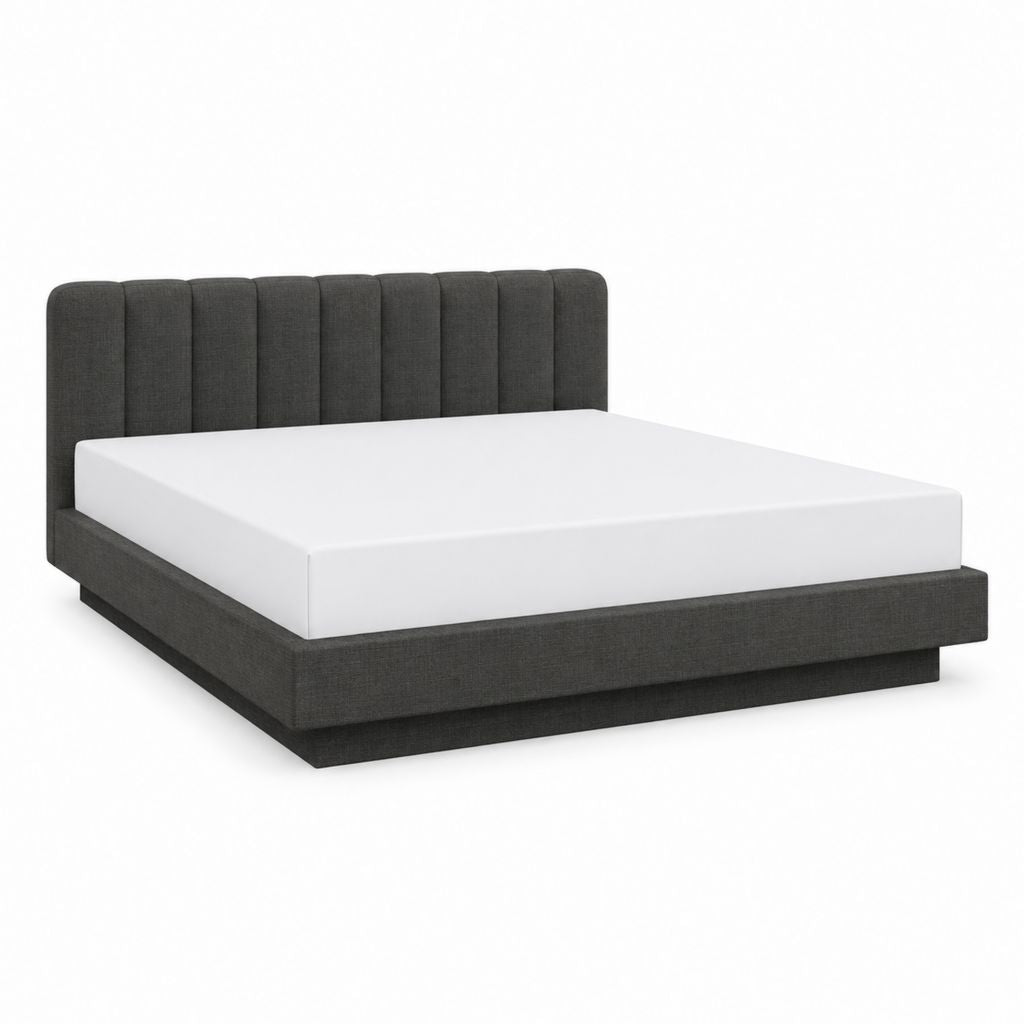 Cadre de lit double gris foncé en polyester avec tête de lit capitonnée 160 x 200 cm