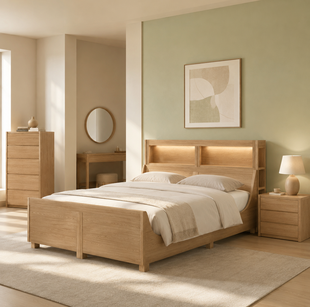 Lit Double en Bois Naturel