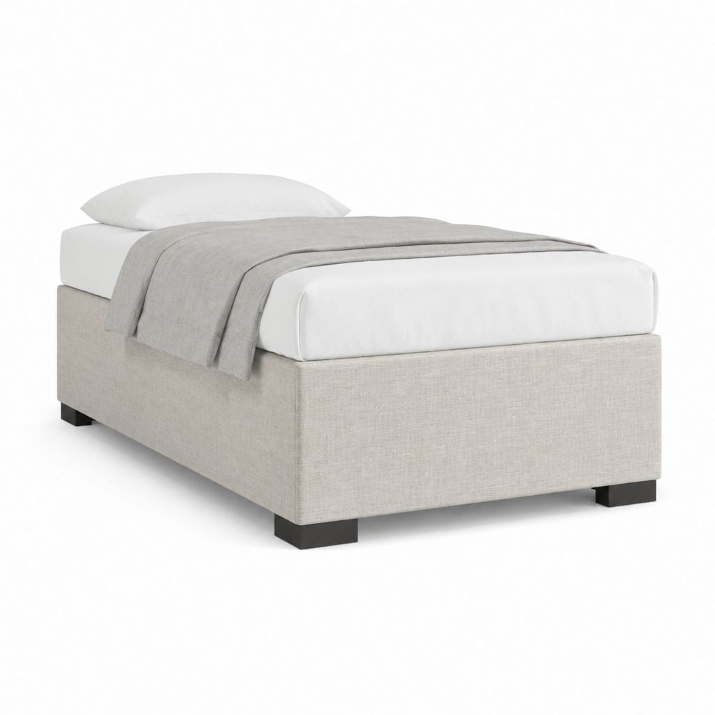 Lit une place tapissé beige en polyester avec sommier 90 x 190 cm