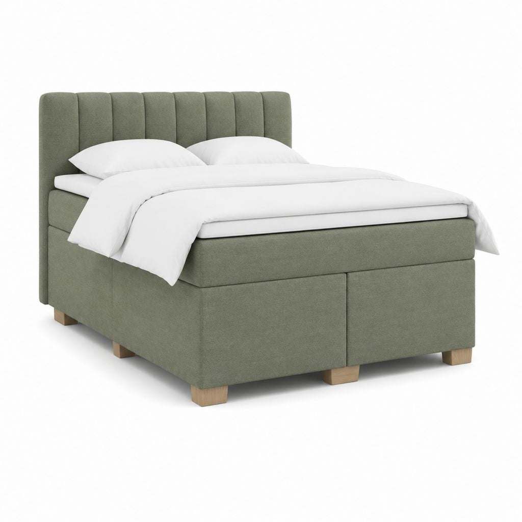 Lit coffre 160 x 200 cm vert sauge en polyester avec tête de lit capitonnée