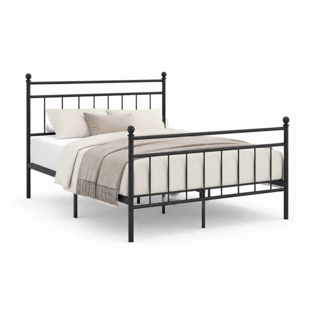 Cadre de lit double noir en acier rectangulaire 140 x 190 cm