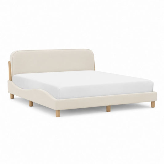 Lit double cadre de lit beige en polyester rectangulaire 160 x 200 cm