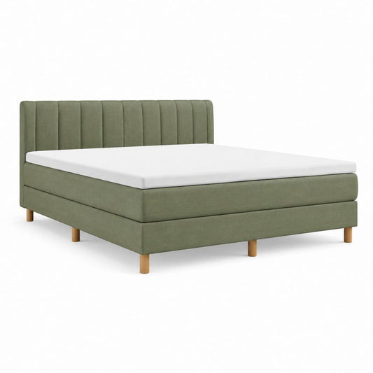 Cadre de lit double vert olive en polyester avec tête de lit capitonnée 160 x 200 cm
