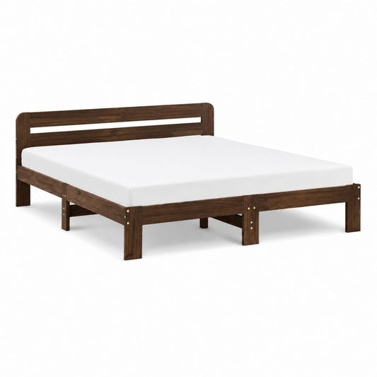 Lit double brun en pin massif rectangulaire 160 x 200 cm