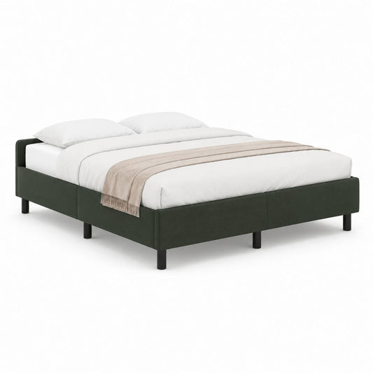 Lit double avec cadre vert foncé en polyester 160 x 200 cm