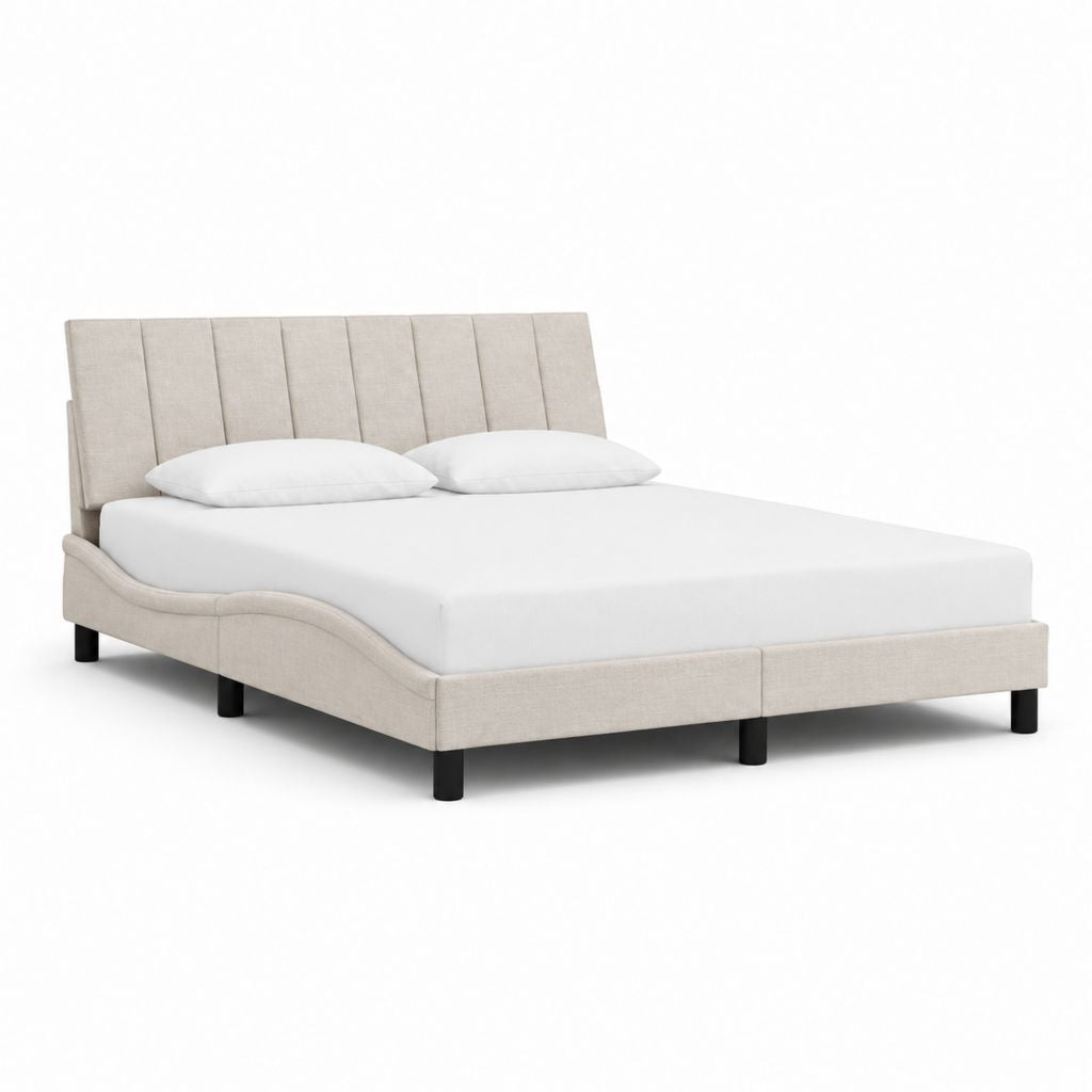 Lit double 160 x 200 cm beige en polyester avec cadre en bois d'ingénierie et tête de lit capitonnée 180 x 218 x 105 cm