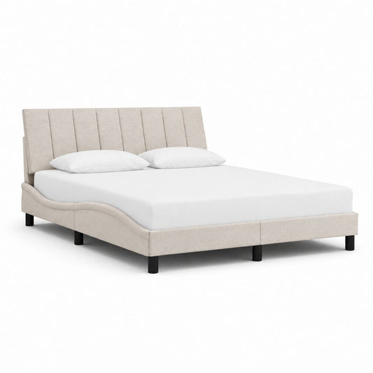 Lit double 160 x 200 cm beige en polyester avec cadre en bois d'ingénierie et tête de lit capitonnée 180 x 218 x 105 cm
