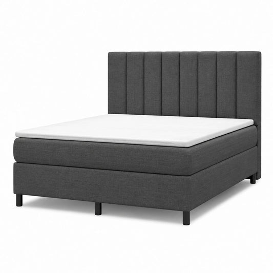 Lit boxspring 160 x 200 cm gris foncé avec tête de lit capitonnée en polyester