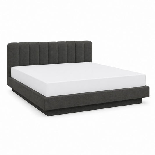 Cadre de lit double gris foncé en polyester avec tête de lit capitonnée 160 x 200 cm