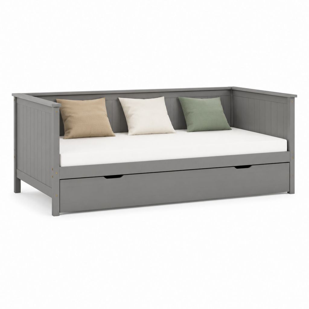 Lit banquette avec tiroir gris en pin massif 90 x 200 cm