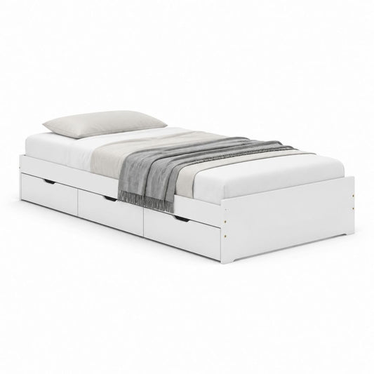 Lit simple avec 3 tiroirs blanc en MDF rectangulaire 90 x 190 cm