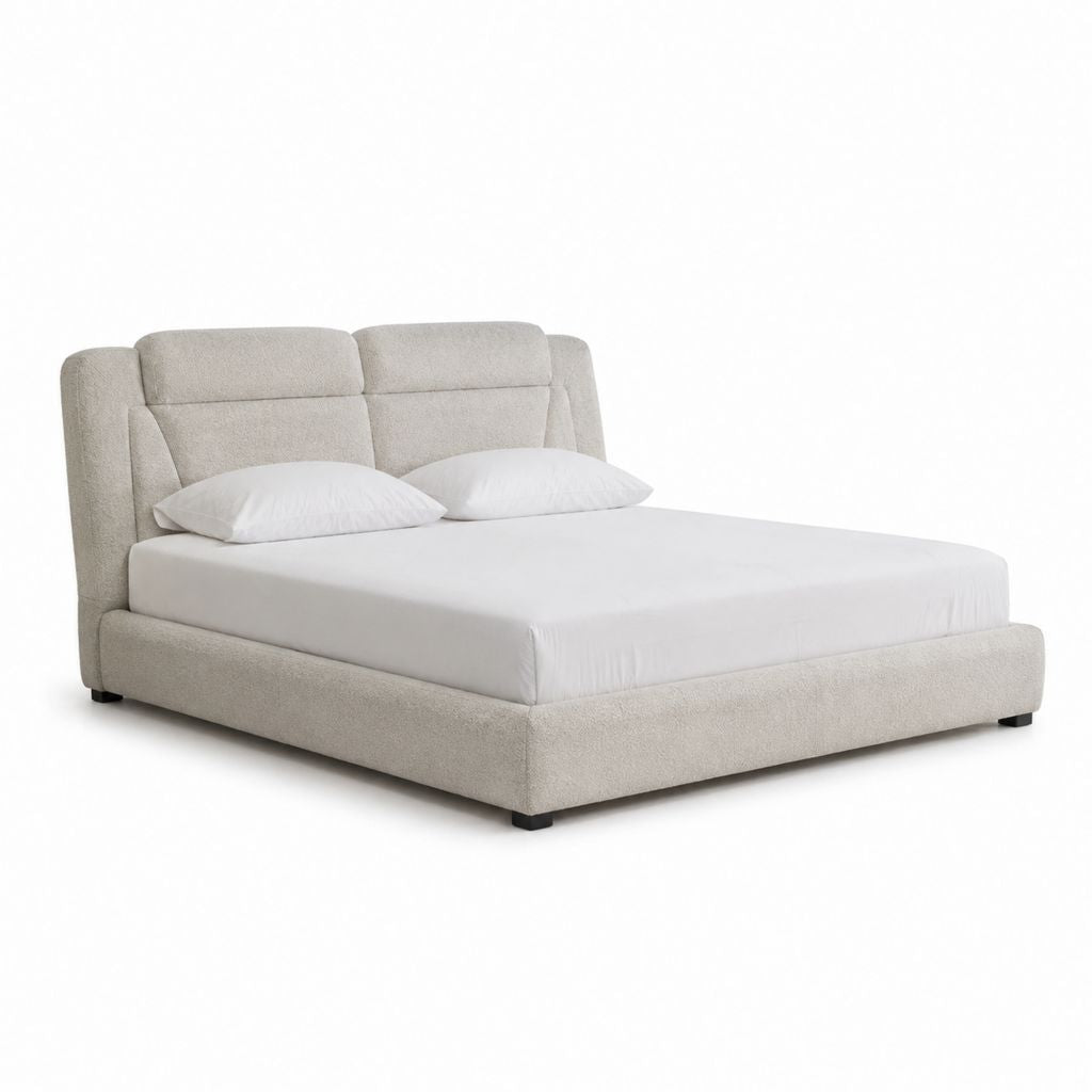 Lit double avec cadre beige en polyester bouclette 160 x 200 cm