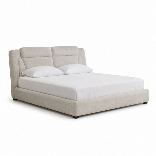 Lit double avec cadre beige en polyester bouclette 160 x 200 cm