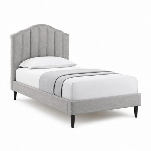 Lit simple 90 x 190 cm gris en polyester avec tête de lit capitonnée