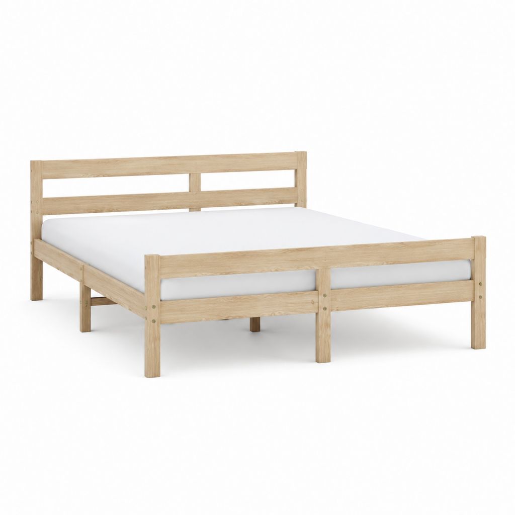 Lit double cadre de lit en pin massif naturel 140 x 190 cm avec tête et pied de lit