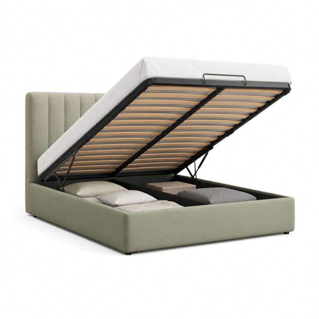 Lit coffre double vert en polyester avec tête de lit capitonnée 160 x 200 cm