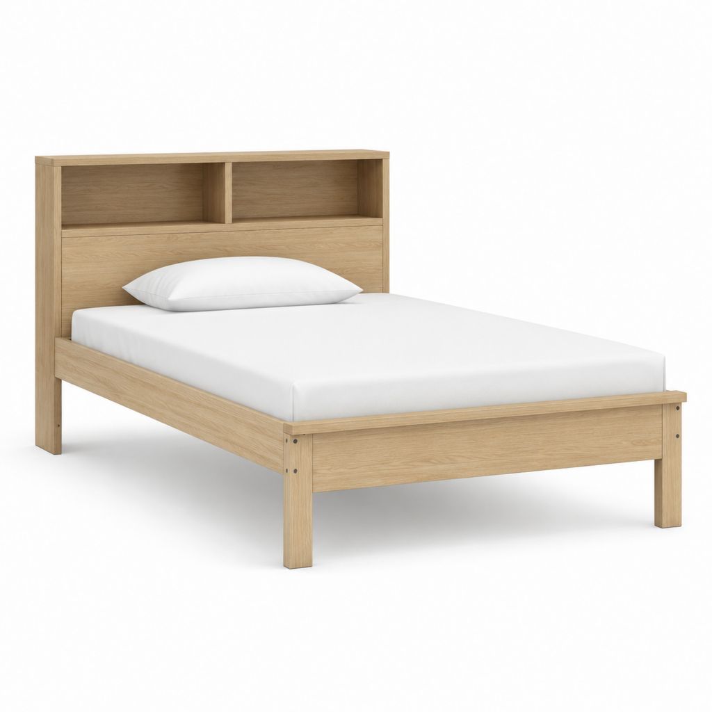 Cadre de lit double avec tête de lit rangement chêne clair panneaux de particules 140 x 190 cm