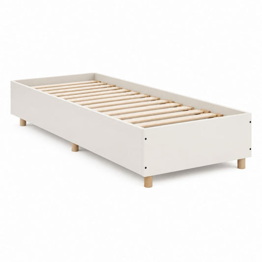 Cadre de lit simple blanc en MDF et pin massif 90 x 200 cm